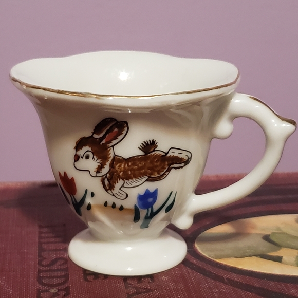 Vintage Miniature Teacup and Saucer Mismatched Rooster Rabbit - Picture 4 of 8